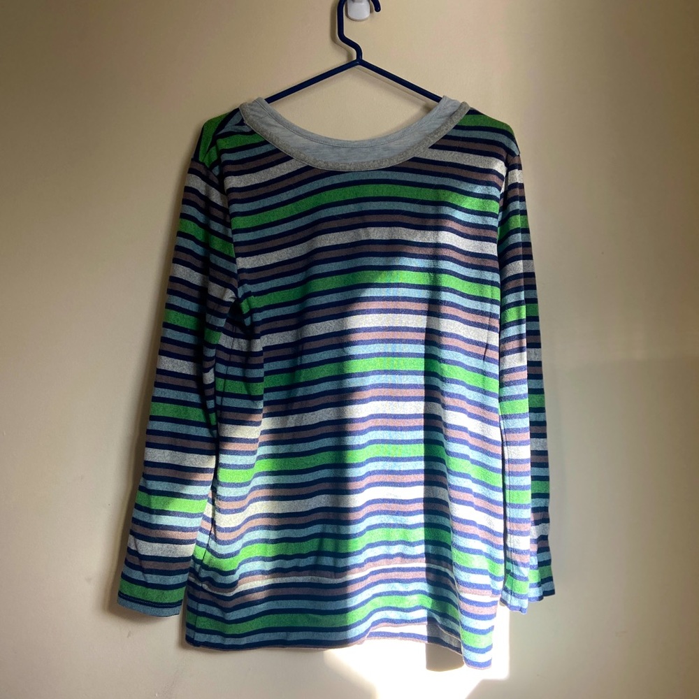 Striped Green Multicolor Long Sleeve Comfy Shirt (M)